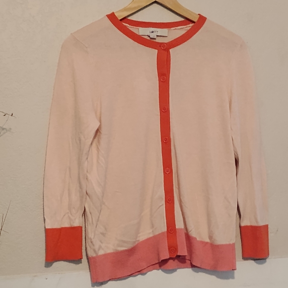 LOFT Sweaters - LOFT Coral and Cream Button-Up Cardigan